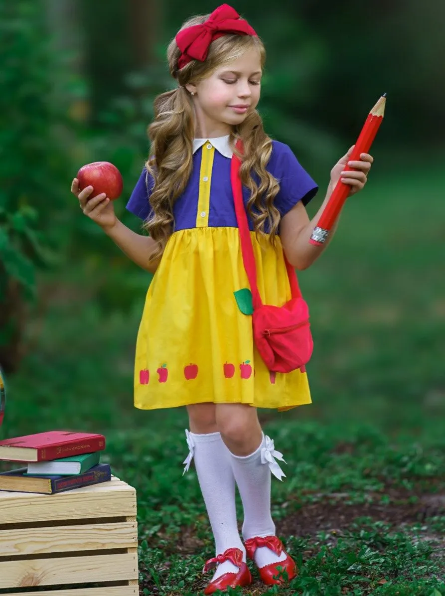 Girls Back to School Snow White-Inspired Dress with Matching Purse Set