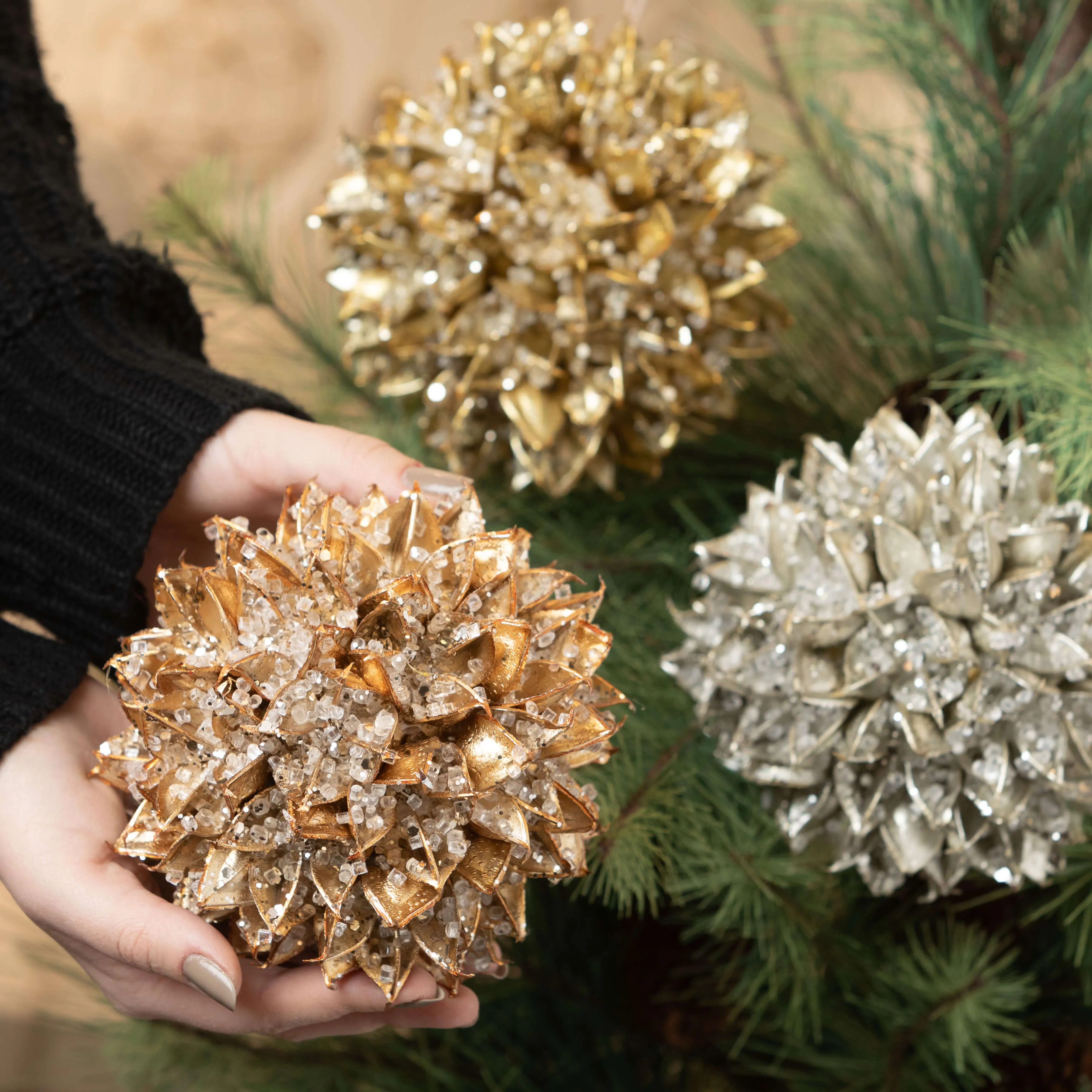 Glittered Hull Ball Ornaments