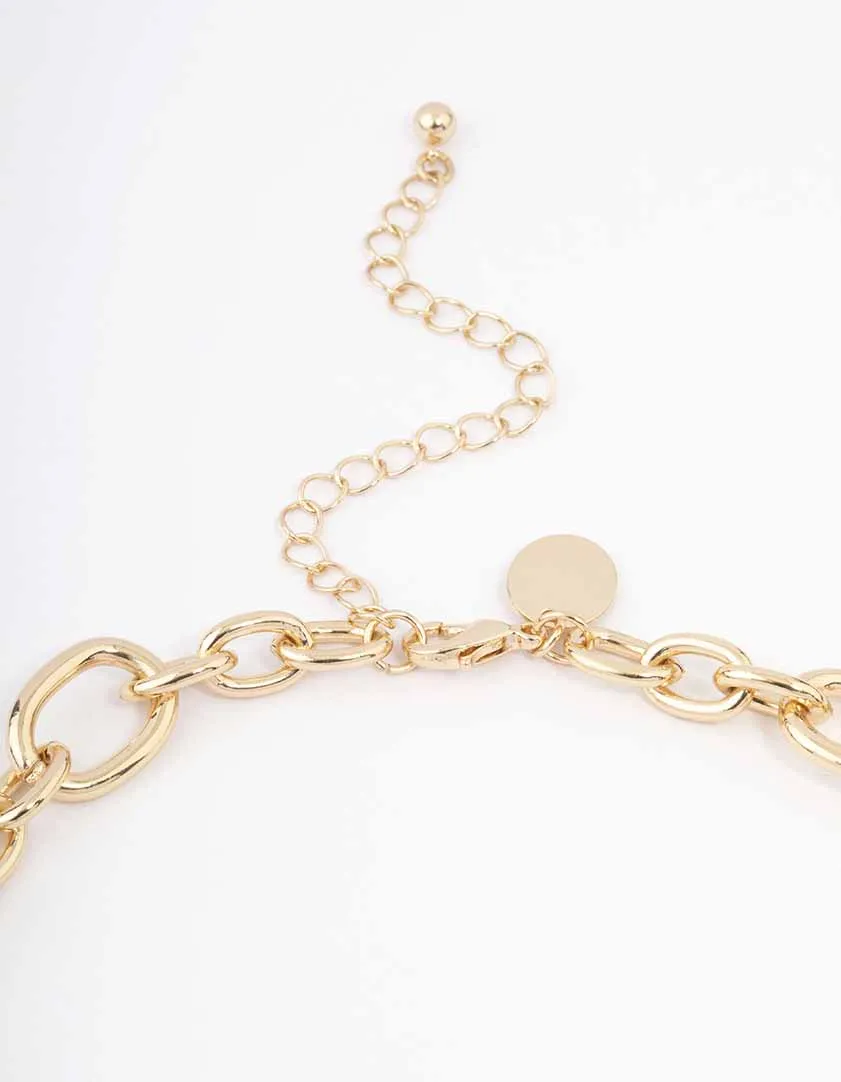 Gold Mixed Stone Charm Chain Necklace