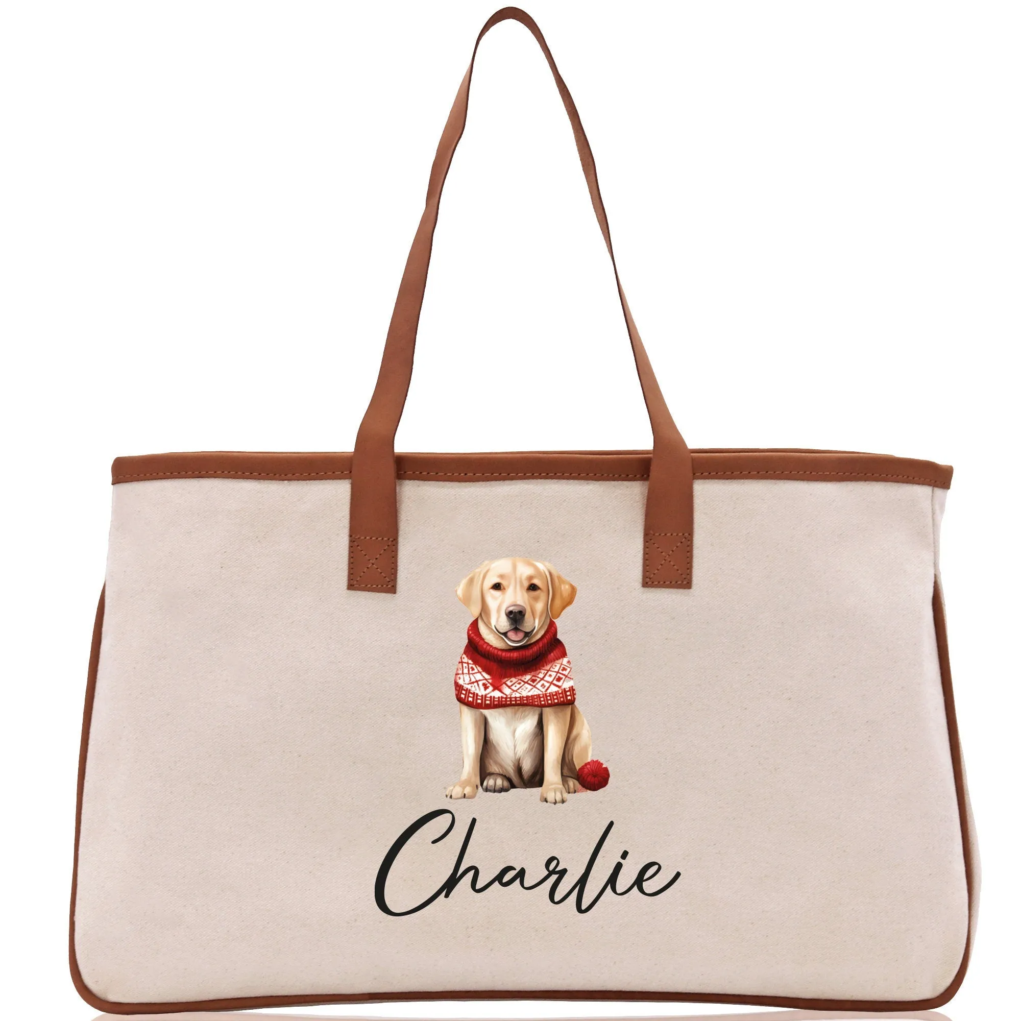 Golden Retriever Custom Name Dog Cotton Canvas Tote Bag Custom Pet Lover Gift Pet Portrait Bag Personalized Pet Owner Gift Tote Bag