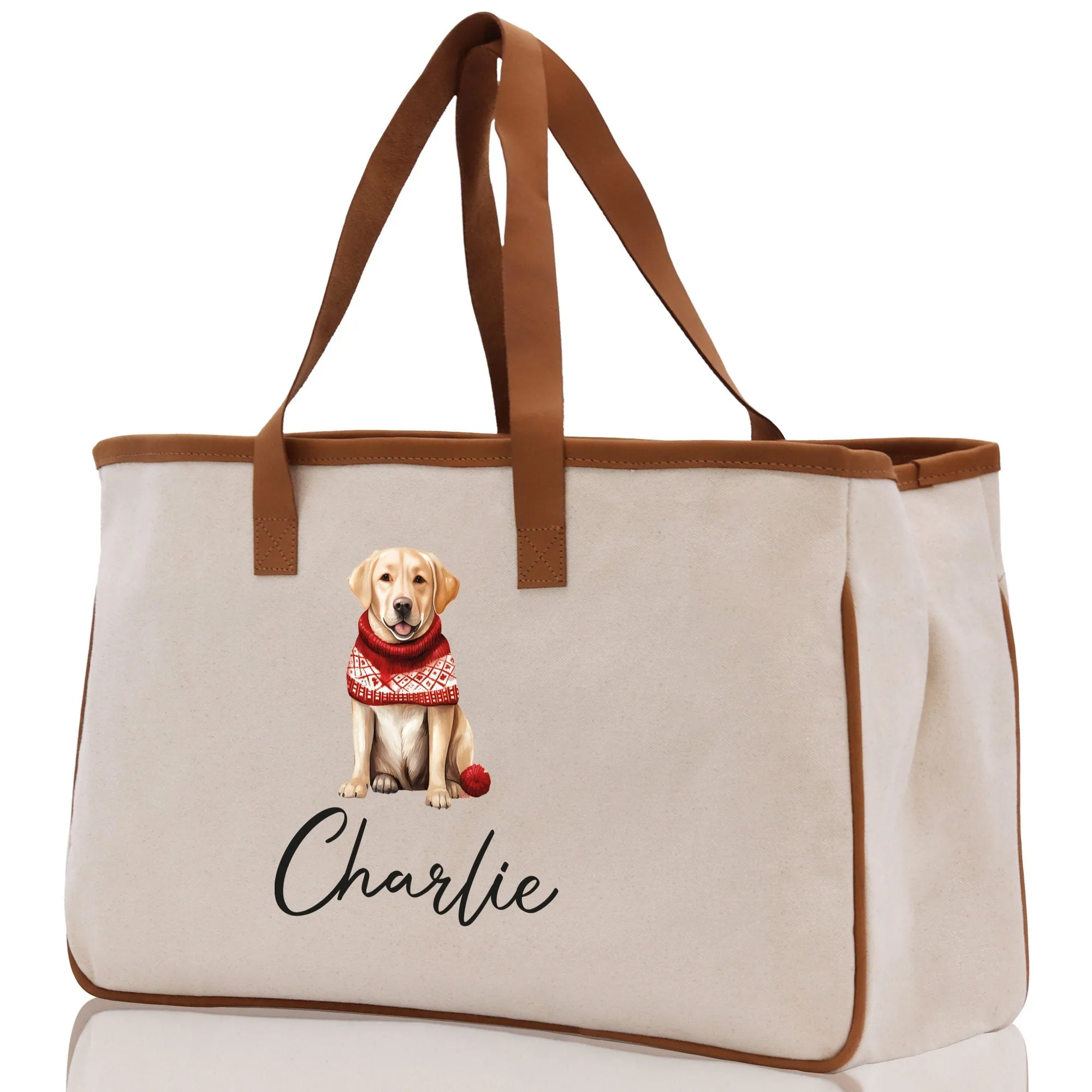 Golden Retriever Custom Name Dog Cotton Canvas Tote Bag Custom Pet Lover Gift Pet Portrait Bag Personalized Pet Owner Gift Tote Bag