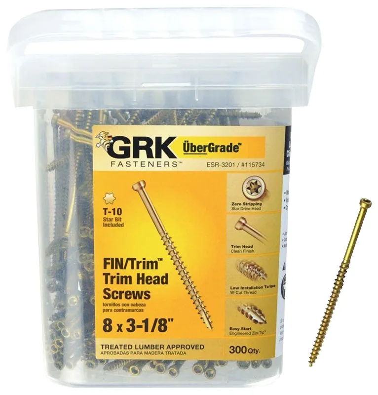 GRK Fasteners 115734 Finishing Screw, #8 Thread, 3-1/8 in L, Trim Head, Star Drive, Steel, 300 PK :PK300: QUANTITY: 1