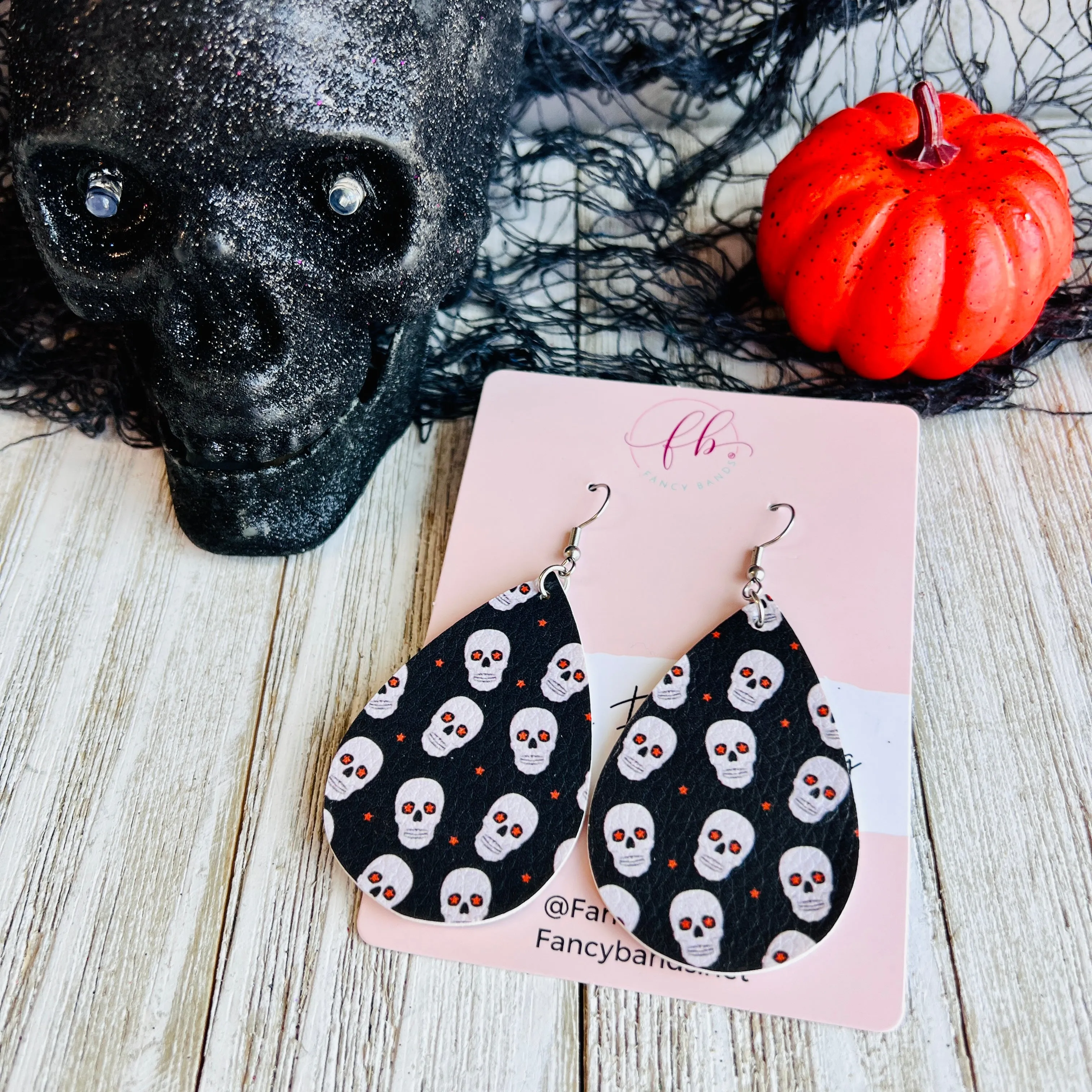 Halloween Skulls Faux Leather Drop Ear Bling