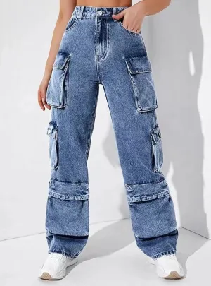 High Waist Flip Pocket Loose Jeans