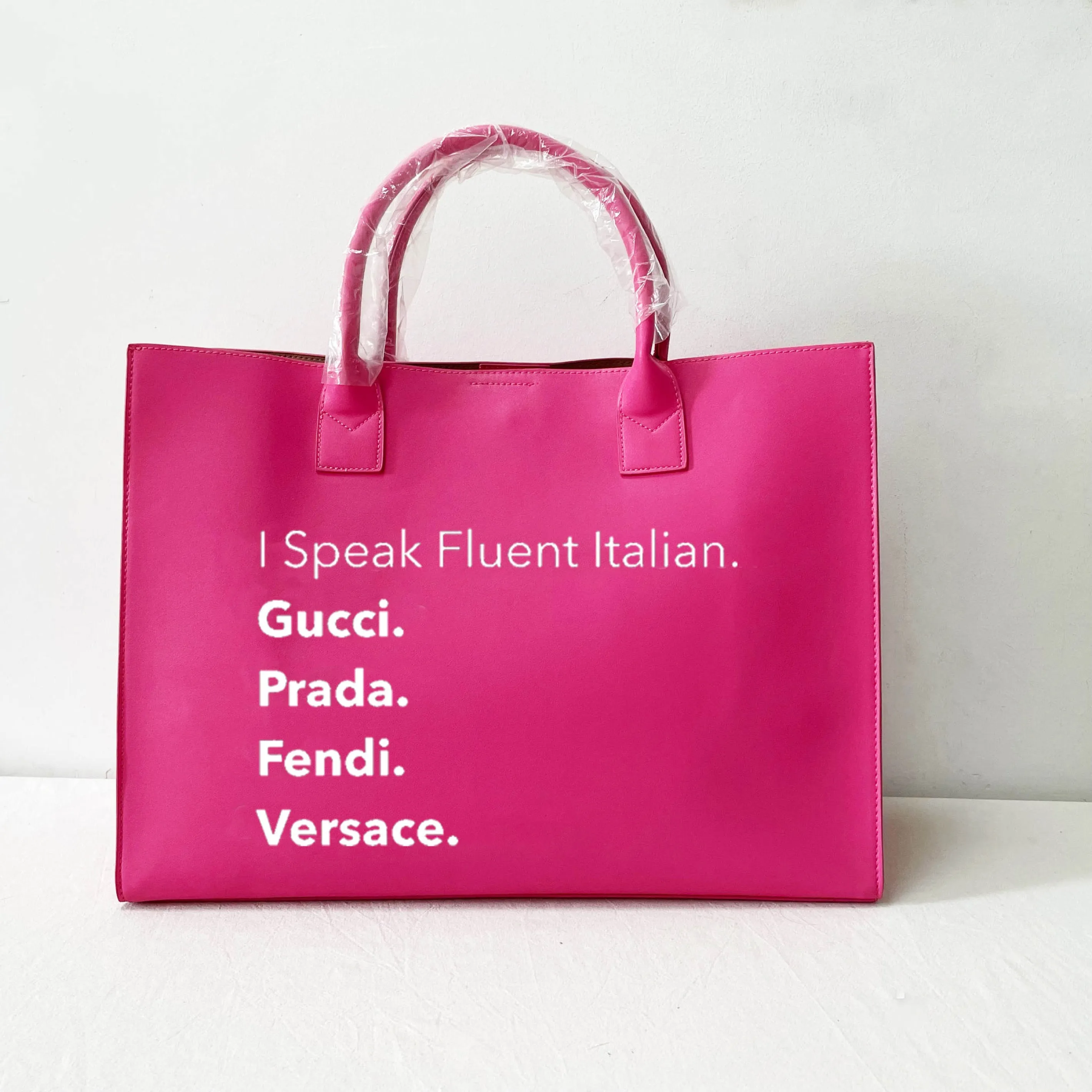 I Speak Italian or French Vegan Leather Tote - Pink