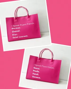 I Speak Italian or French Vegan Leather Tote - Pink