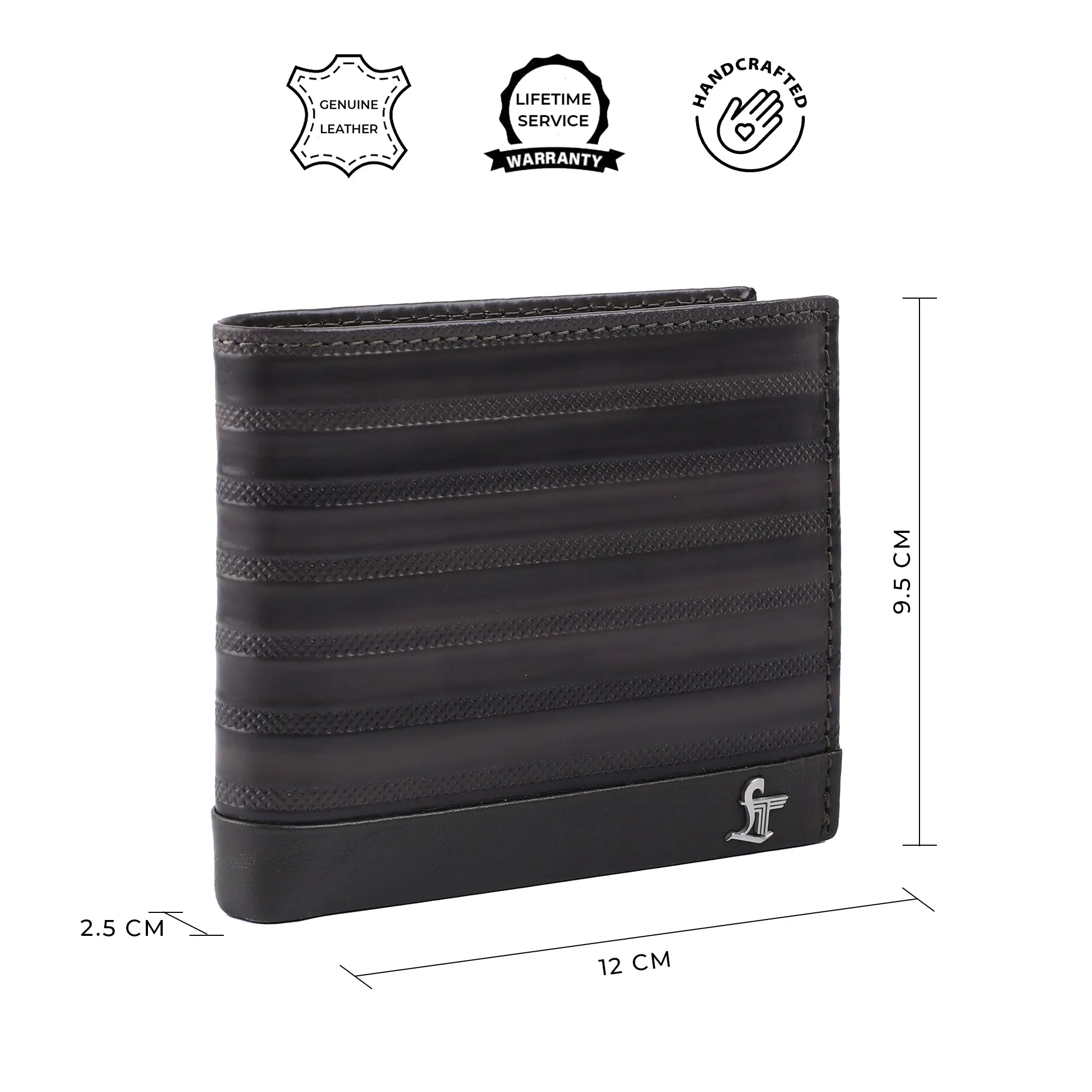 Italian VT Stripe Fab III Genuine Leather Wallet for Men | Color: Blue, Brown, Grey