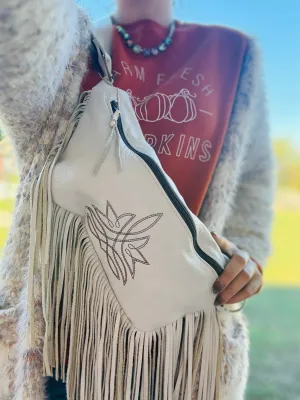 Ivory Matte Stitch Fringed Bum Bag