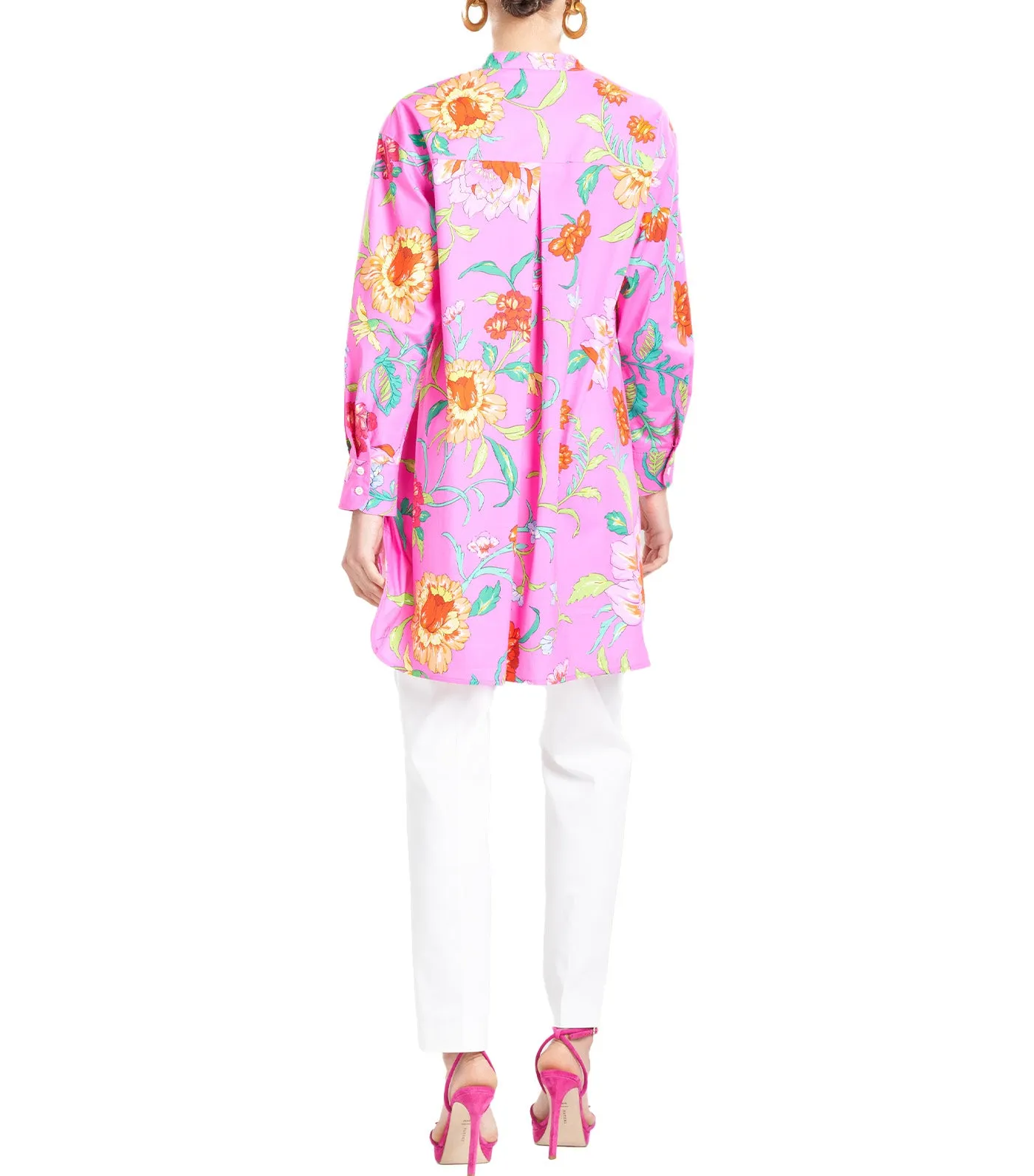 Junko Cotton Poplin Oversized Mandarin Top Fuchsia