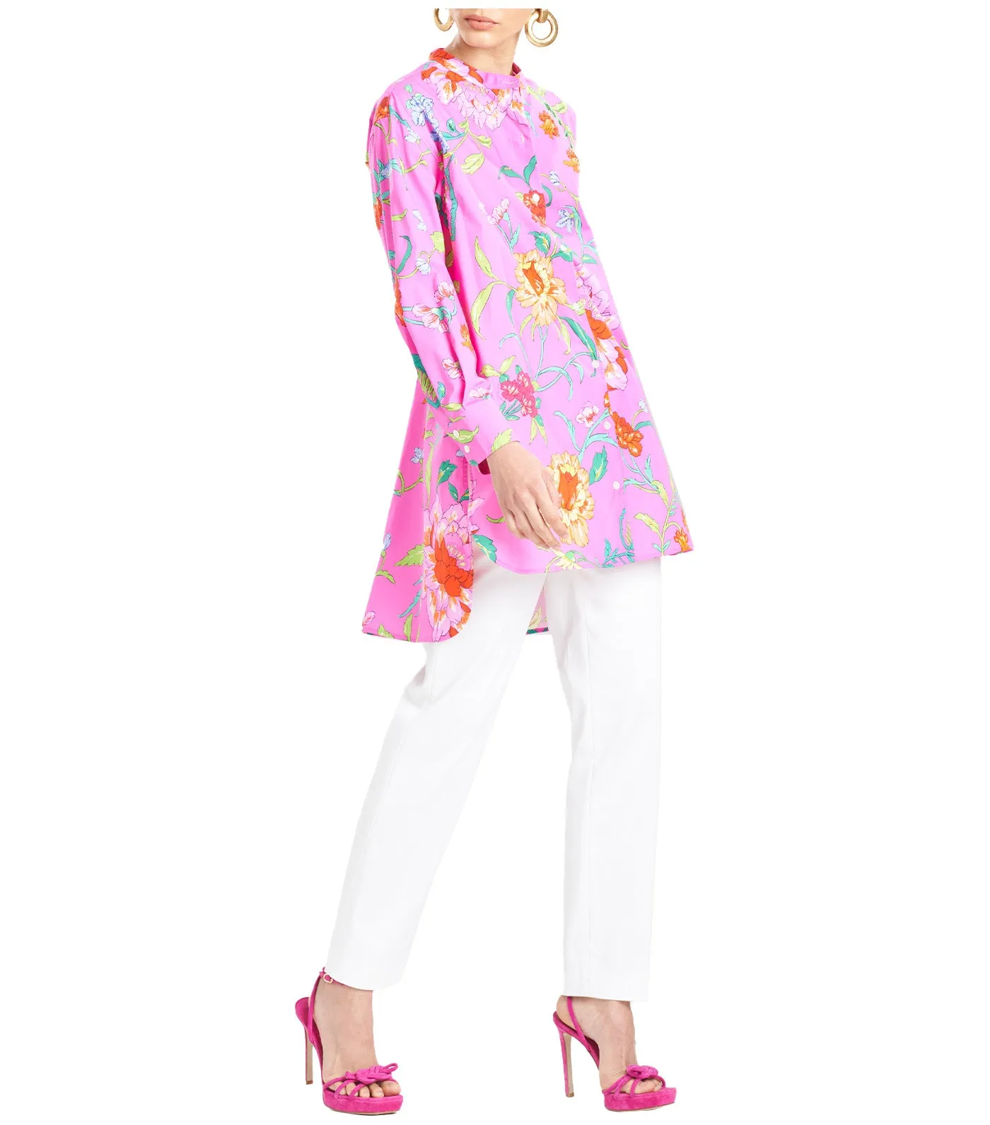 Junko Cotton Poplin Oversized Mandarin Top Fuchsia