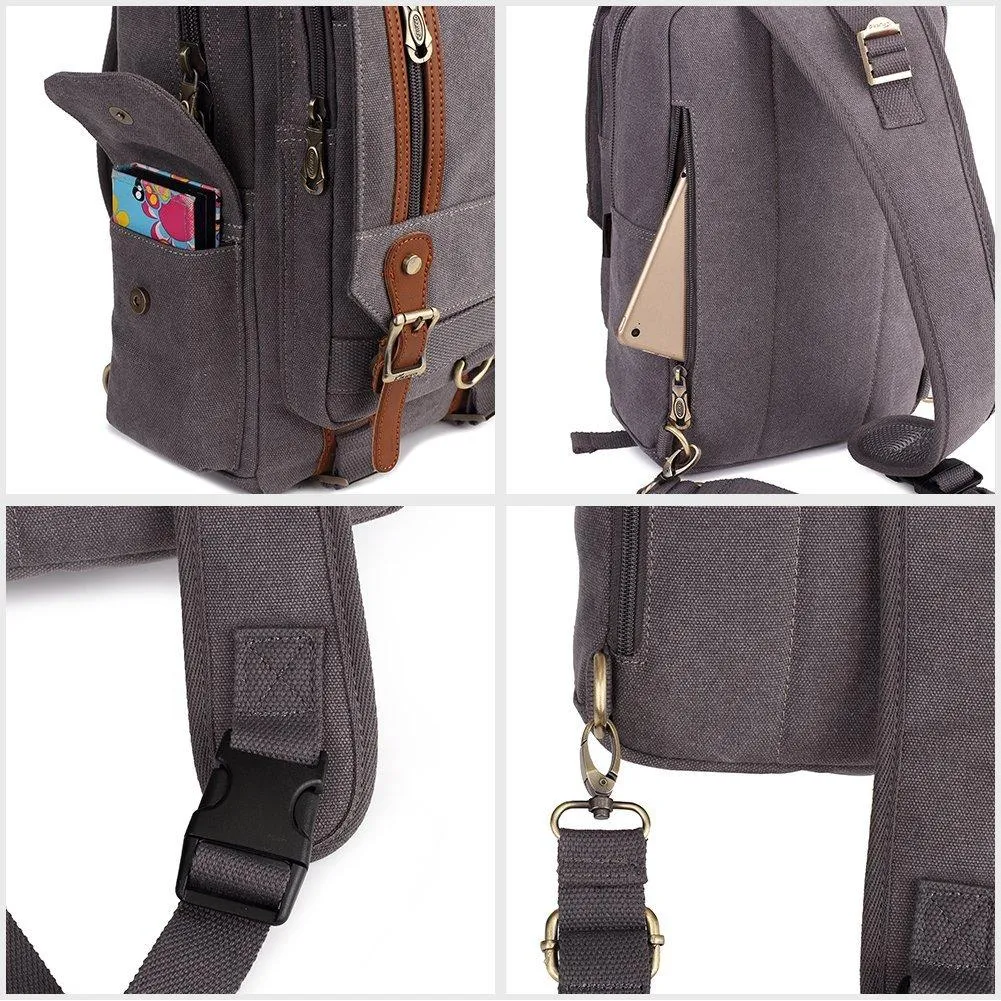 KAUKKO Canvas Crossbody Sling Bag Backpack for Cycling, Hiking, Camping, and Commuting, FD252 ( Grey )