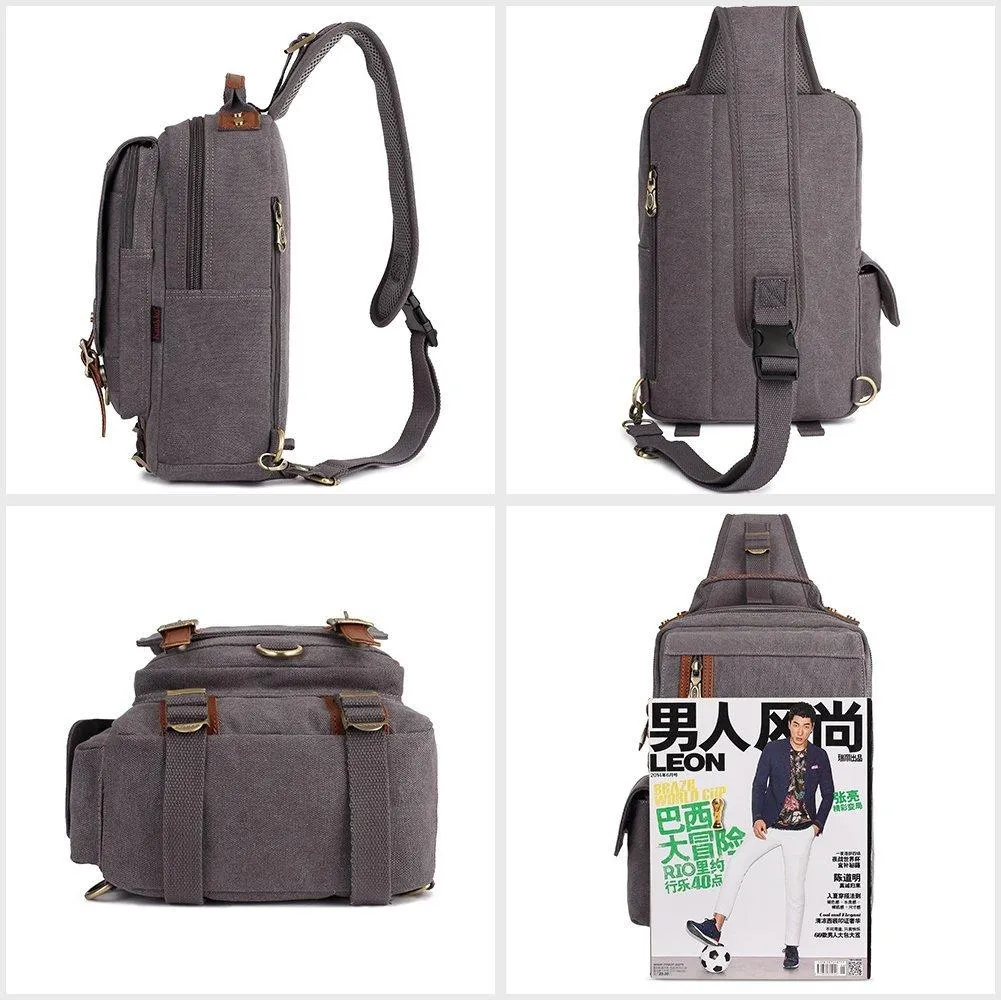 KAUKKO Canvas Crossbody Sling Bag Backpack for Cycling, Hiking, Camping, and Commuting, FD252 ( Grey )