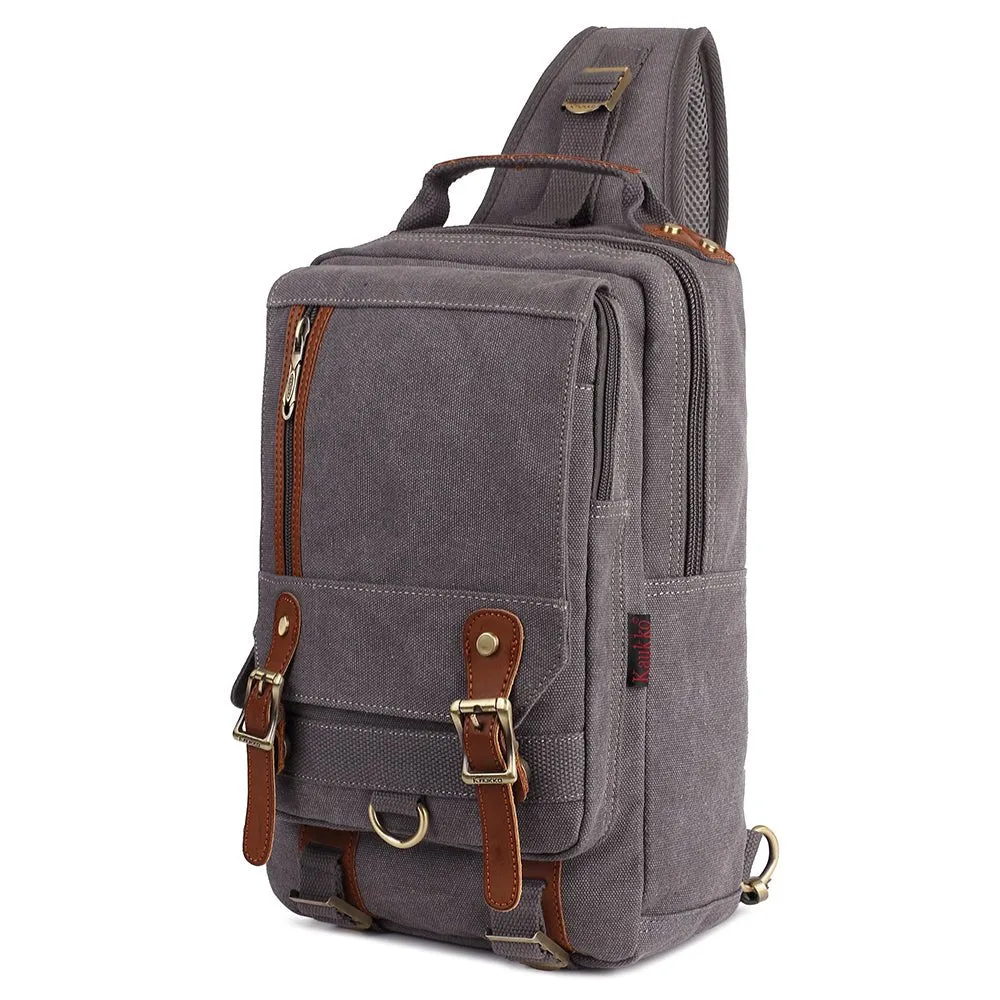 KAUKKO Canvas Crossbody Sling Bag Backpack for Cycling, Hiking, Camping, and Commuting, FD252 ( Grey )