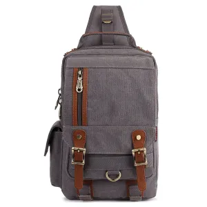 KAUKKO Canvas Crossbody Sling Bag Backpack for Cycling, Hiking, Camping, and Commuting, FD252 ( Grey )