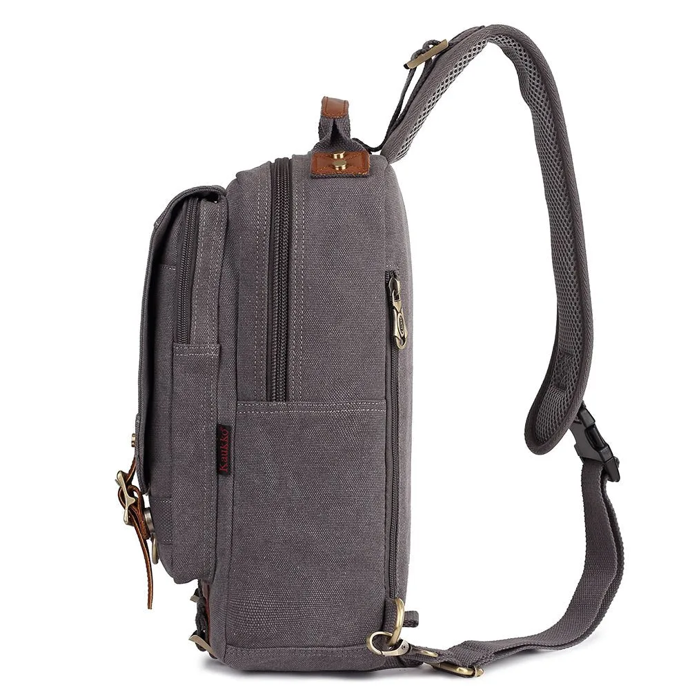 KAUKKO Canvas Crossbody Sling Bag Backpack for Cycling, Hiking, Camping, and Commuting, FD252 ( Grey )