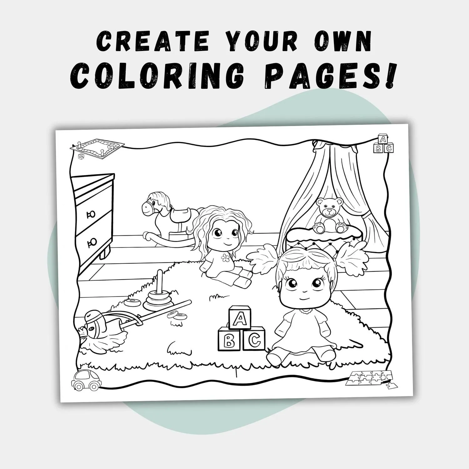 Kawaii Dolls & Toys Coloring Page Scene Creator