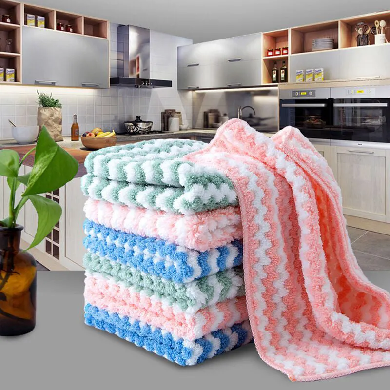 Kitchen Cleaning Rag Coral Fleece Dish Washing Cloth Super Absorbent Scouring Pad Dry And Wet Kitchen Cleaning Towels Lazy Cleaning Supplies