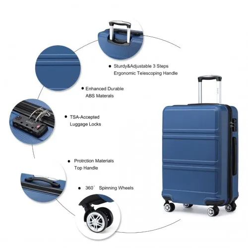 Kono ABS 28 Inch Sculpted Horizontal Design Suitcase - Navy Blue | Durable, Lightweight, and Secure Travel Companion