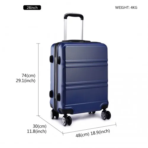 Kono ABS 28 Inch Sculpted Horizontal Design Suitcase - Navy Blue | Durable, Lightweight, and Secure Travel Companion