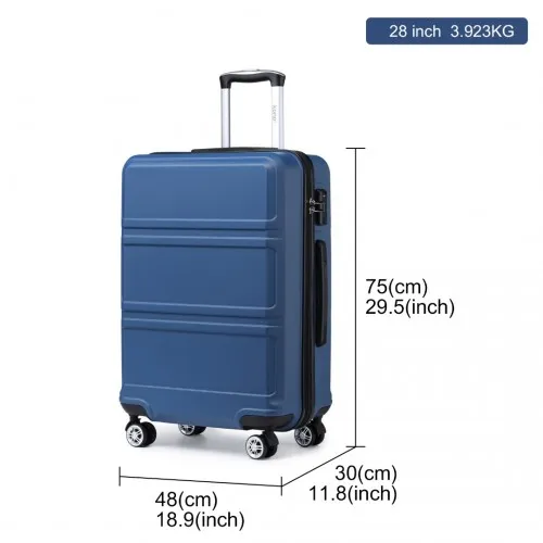 Kono ABS 28 Inch Sculpted Horizontal Design Suitcase - Navy Blue | Durable, Lightweight, and Secure Travel Companion