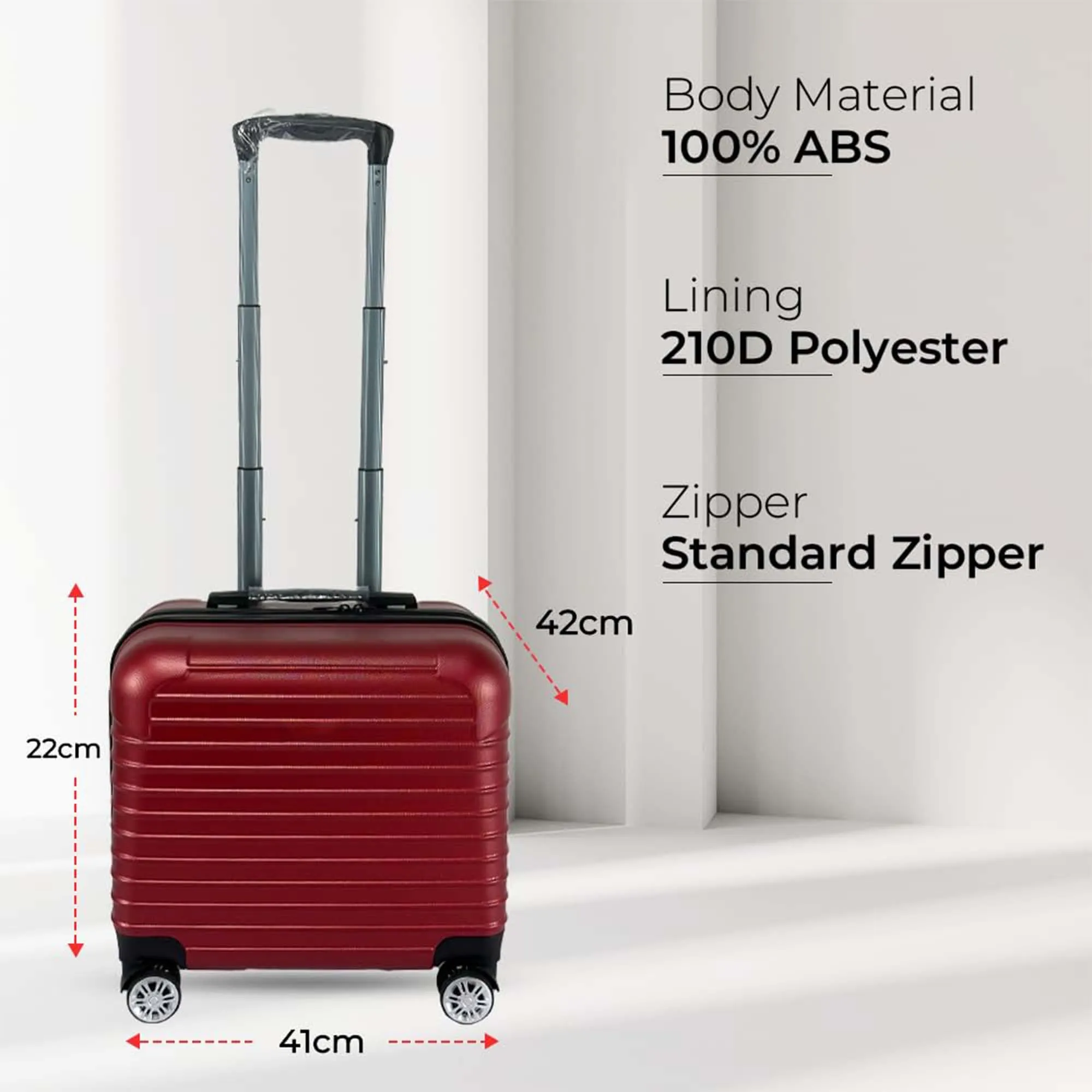 Kuber Industries 16inch Strong & Lightweight Cabin Trolley Bags with 360 Degree Rotating Wheels | Expandable Carry-On Cabin Luggage Suitcase | Bags for Travelling | Red