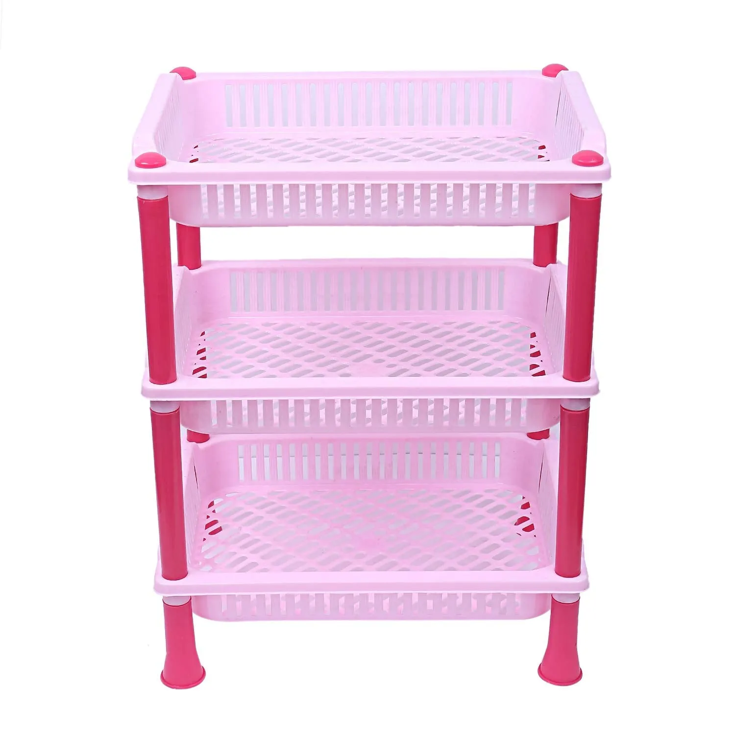 Kuber industries Plastic 2 Pieces 3 Layer Multi-Purpose Kitchen Storage Basket Rack (Pink)-CTKTC13245