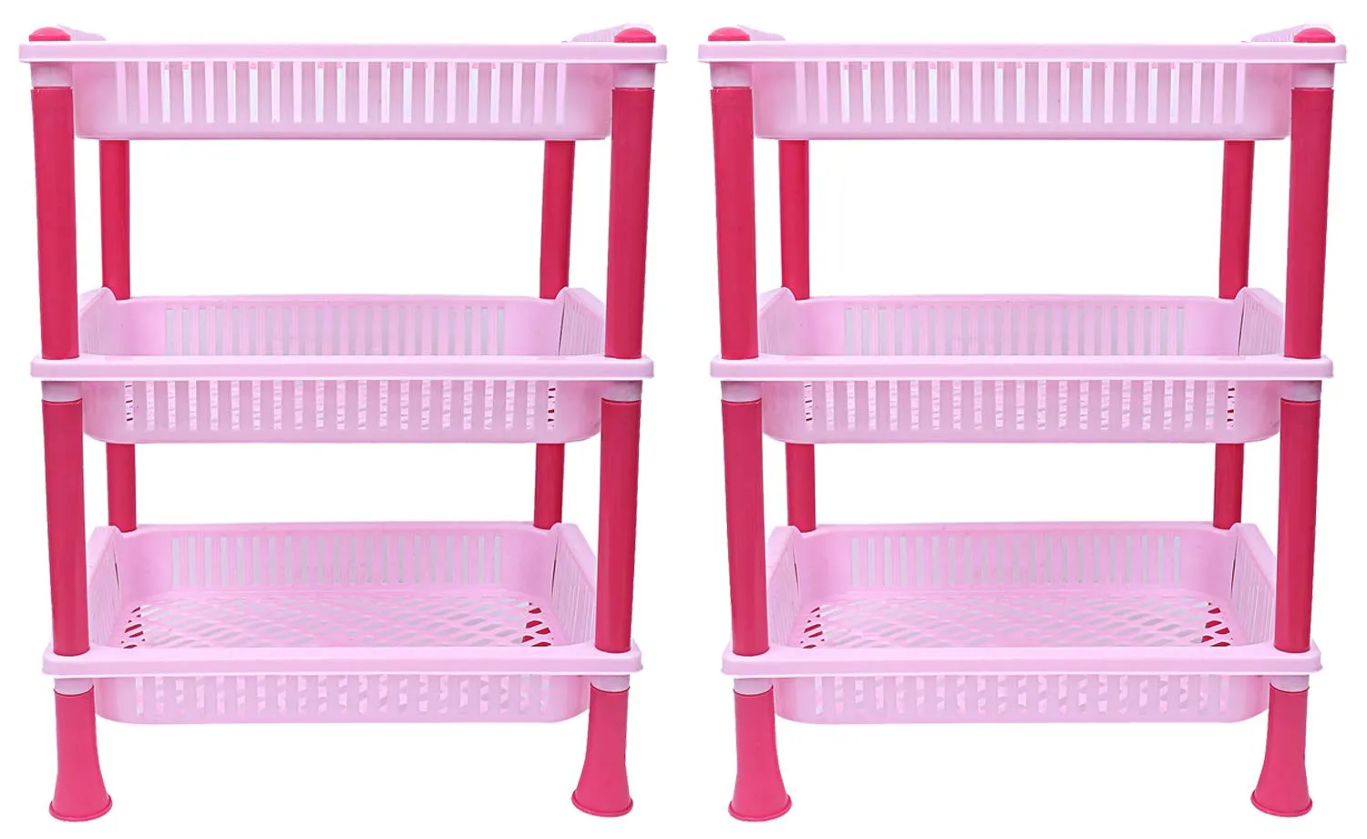 Kuber industries Plastic 2 Pieces 3 Layer Multi-Purpose Kitchen Storage Basket Rack (Pink)-CTKTC13245