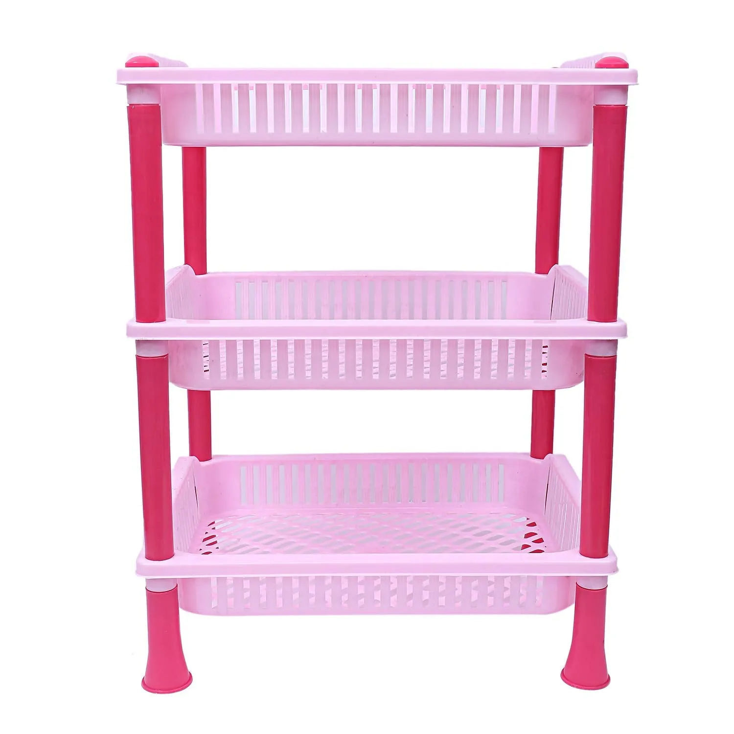 Kuber industries Plastic 2 Pieces 3 Layer Multi-Purpose Kitchen Storage Basket Rack (Pink)-CTKTC13245