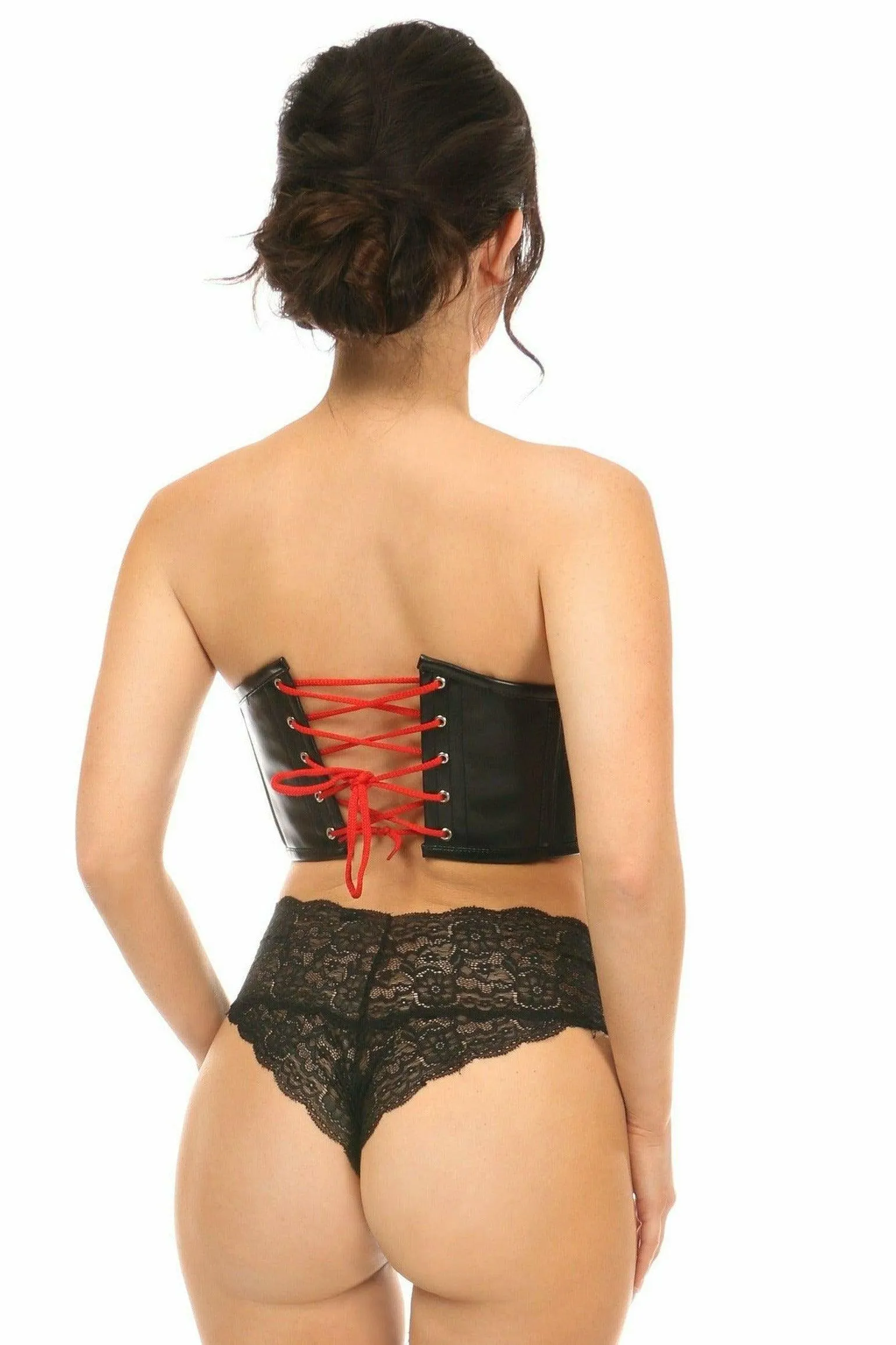 Lavish Black Faux Leather w/Red Lace-Up Bustier