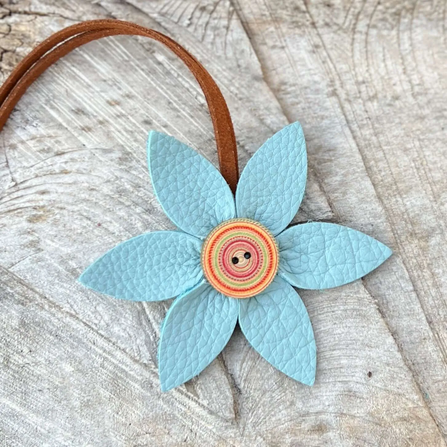 Leather Flower Bag Charm with Tote Loop in Spring Brights