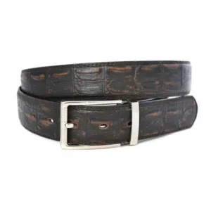 LEEDS - Mens Brown Faux Crocodile Leather Belt