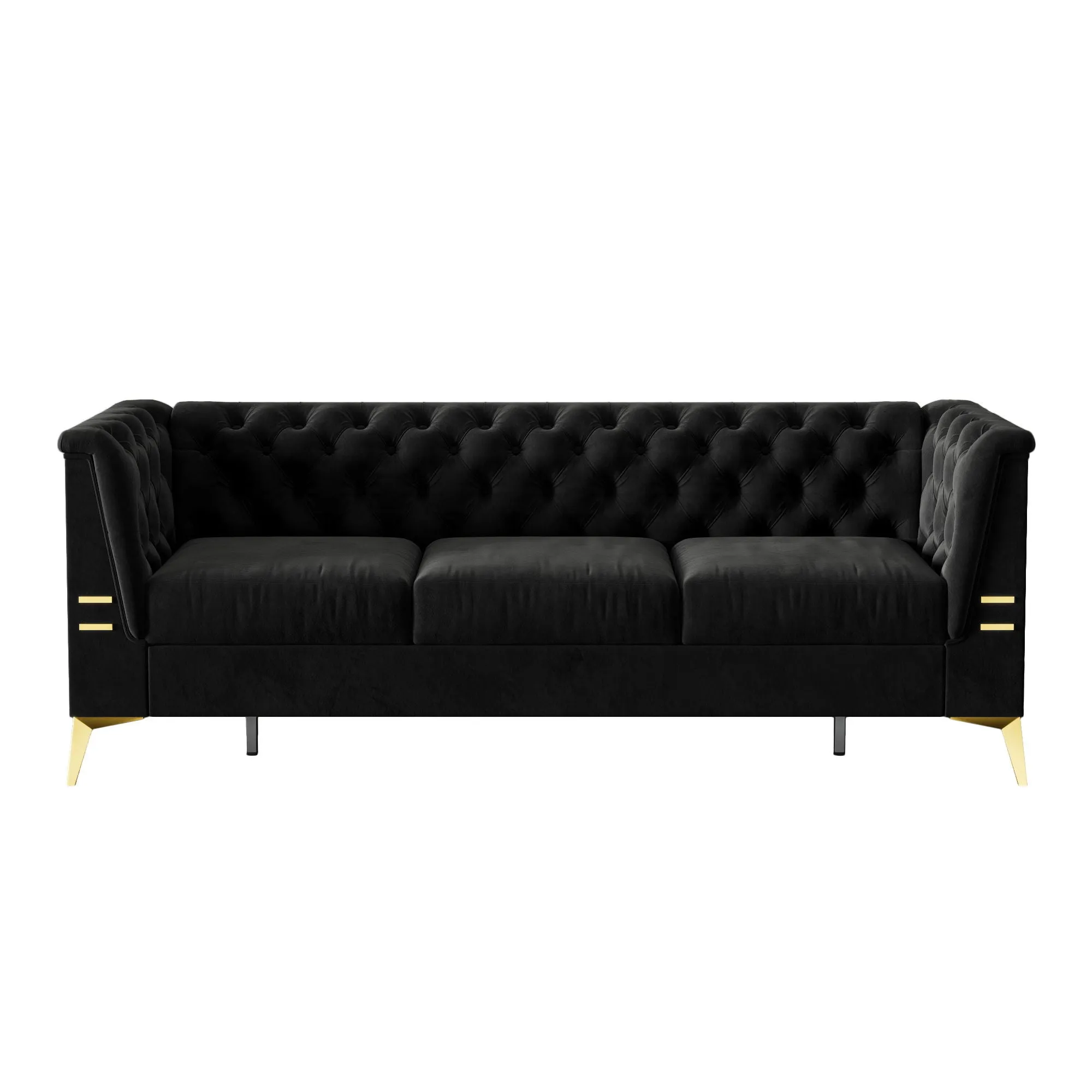 Luxurious Velvet Sofa With Gold Legs, Modern Chesterfield Design, Tufted Upholstery, 3 Seat Couch For Living Room And Office