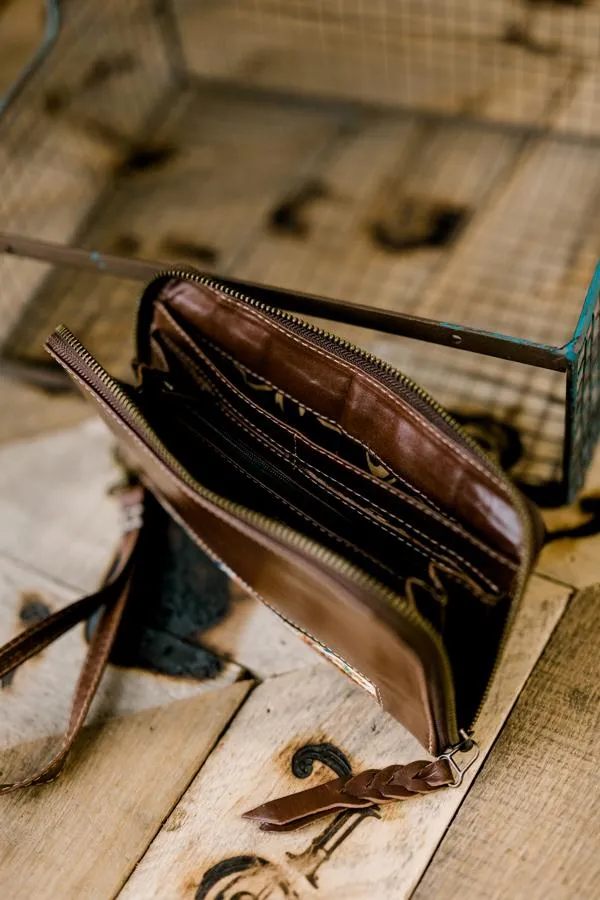 Malia Tooled Leather Organized Wristlet [Oxblood]