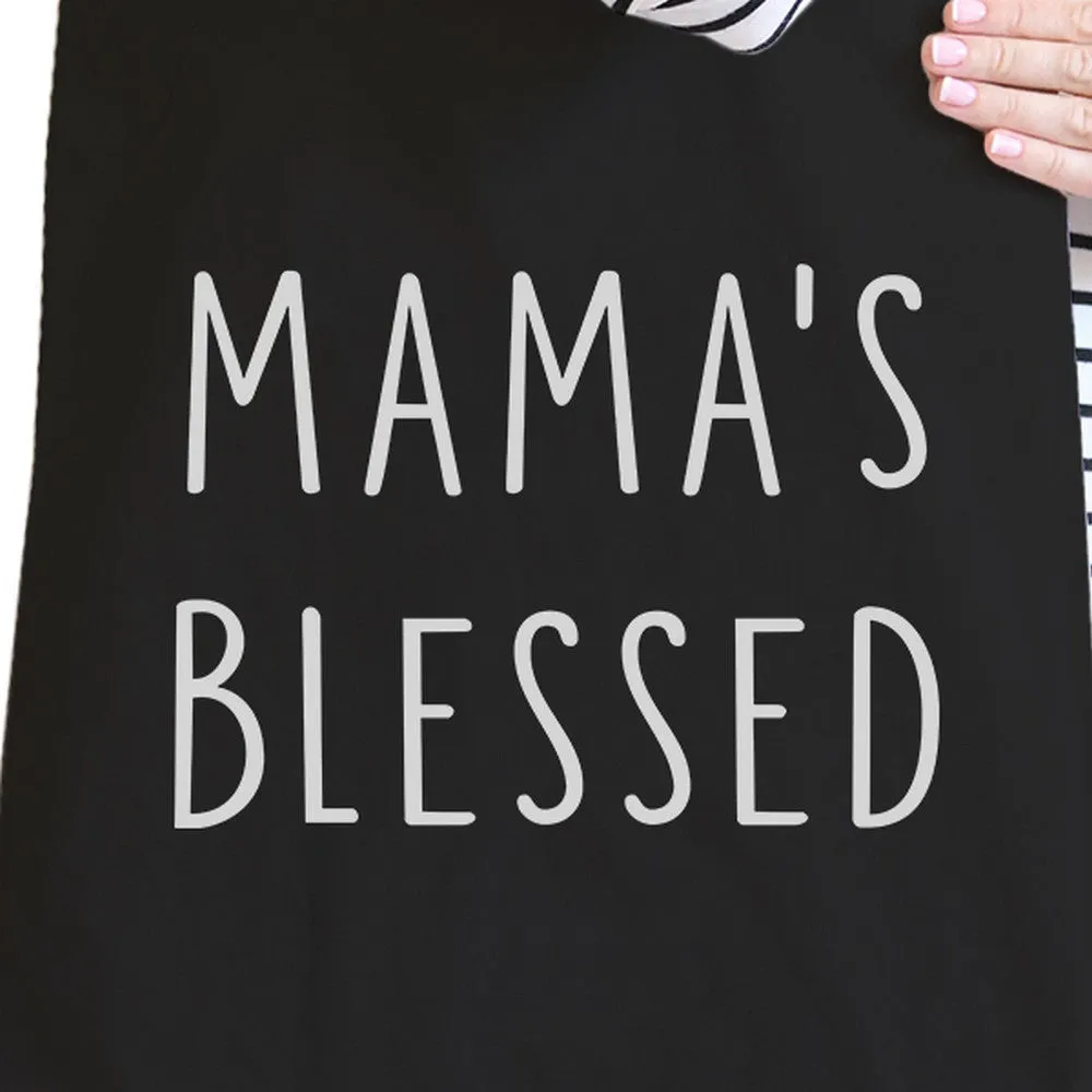 Mama's Blessed Black Canvas Teacher Tote Bag For Mother's Birthday