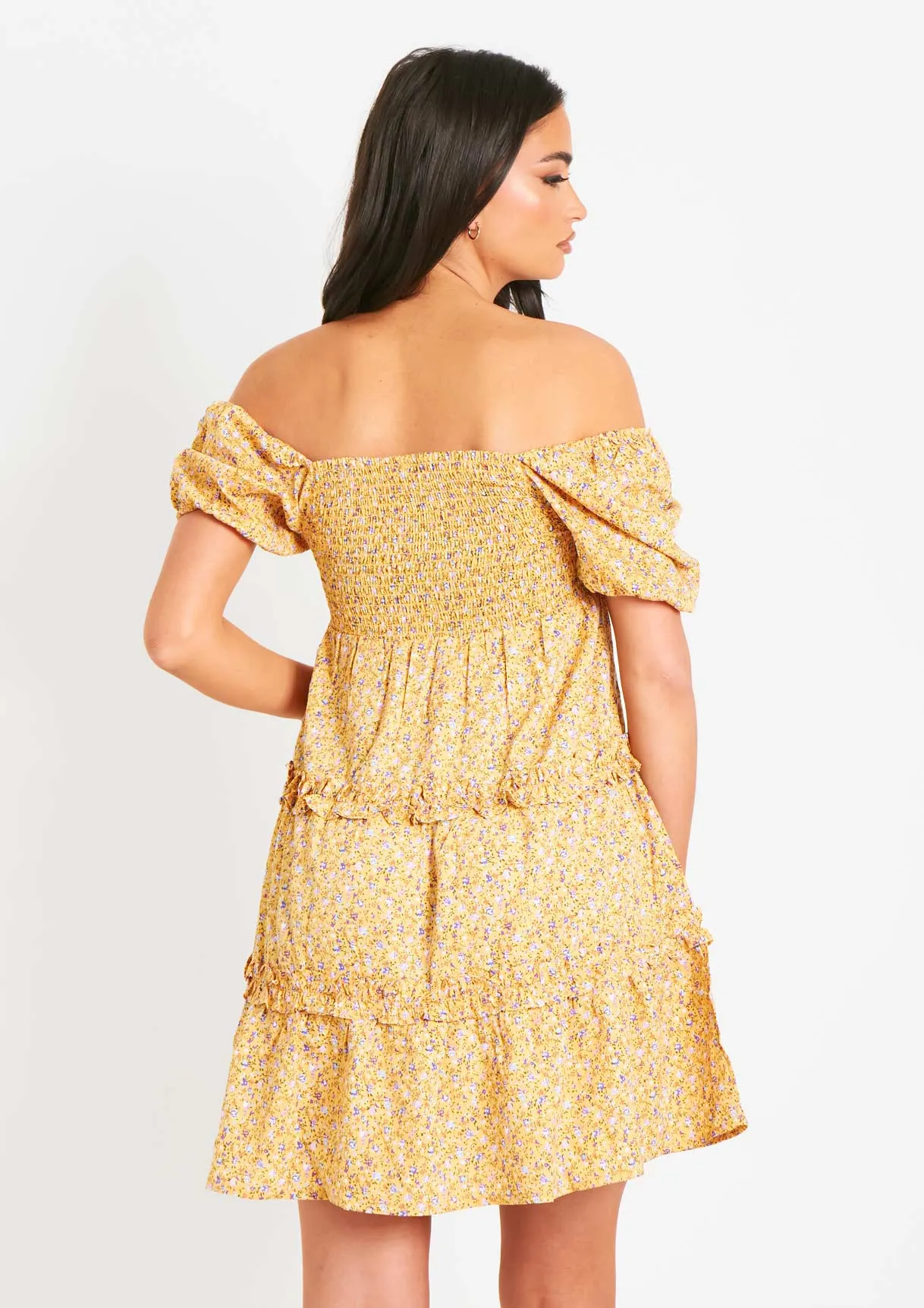 Mandy Yellow Floral Printed Mini Dress