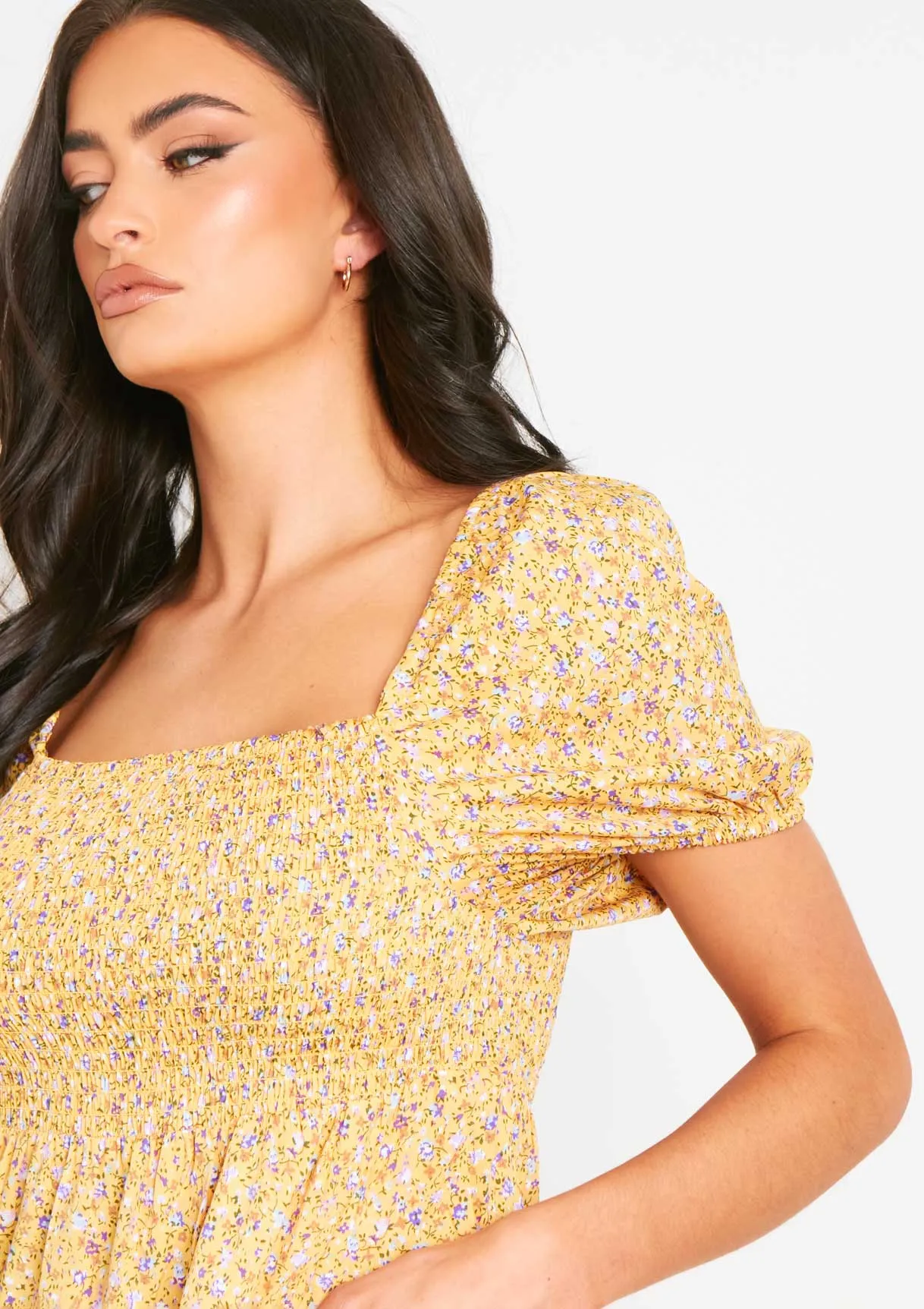 Mandy Yellow Floral Printed Mini Dress