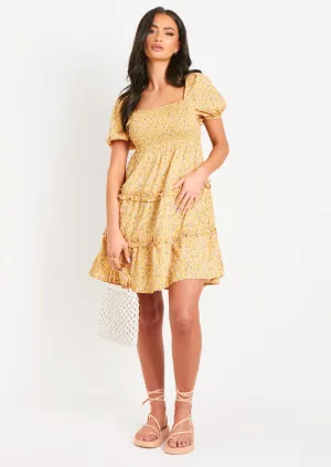 Mandy Yellow Floral Printed Mini Dress