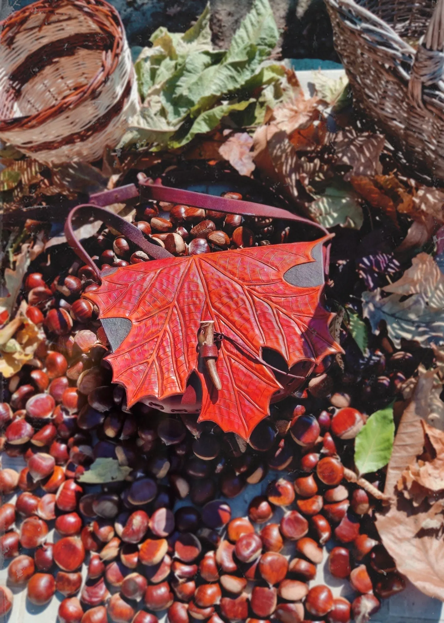 Maple leaf BAG - handmade leather belt or shoulder purse