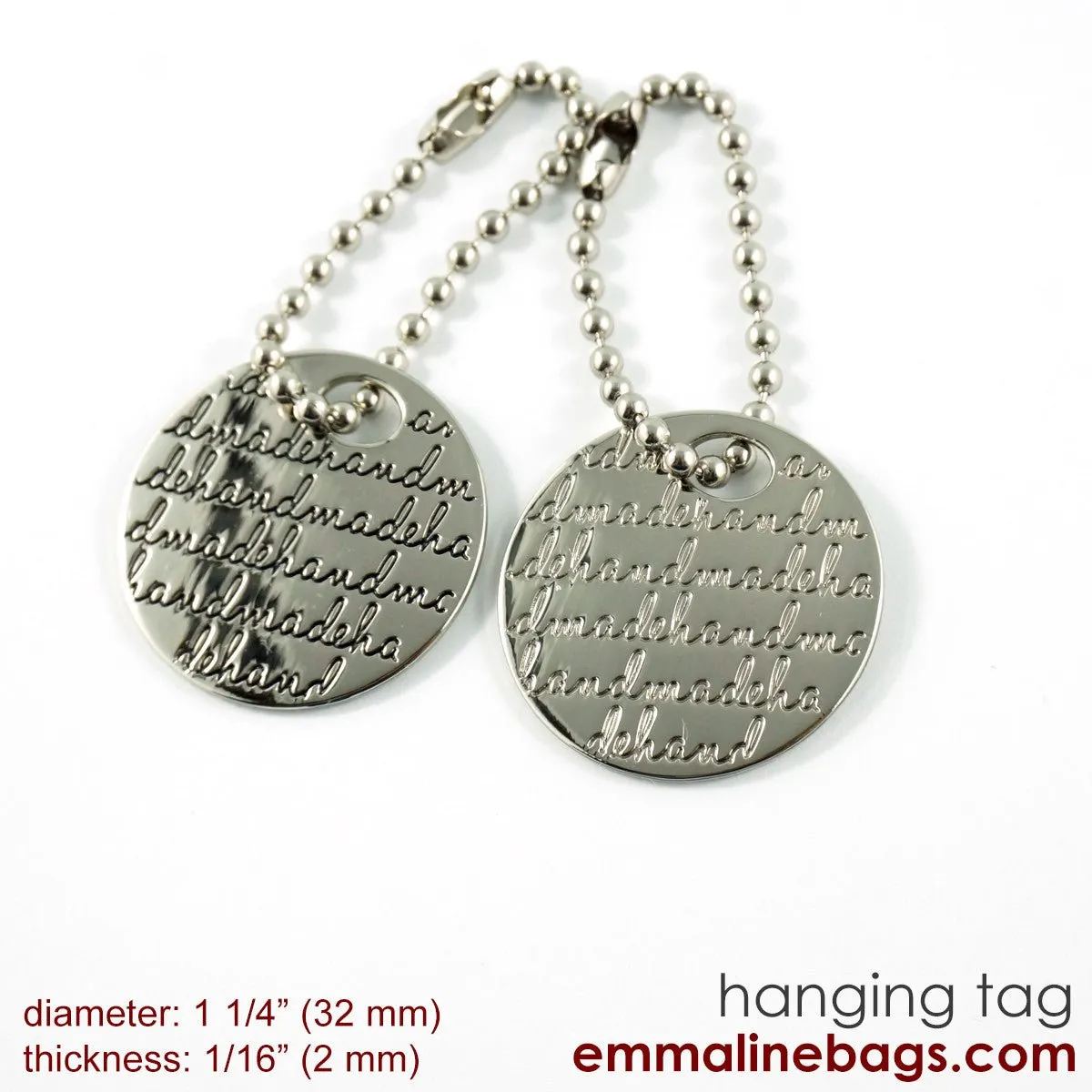 Metal Hanging Tag: Small Circle "handmade" in Nickel