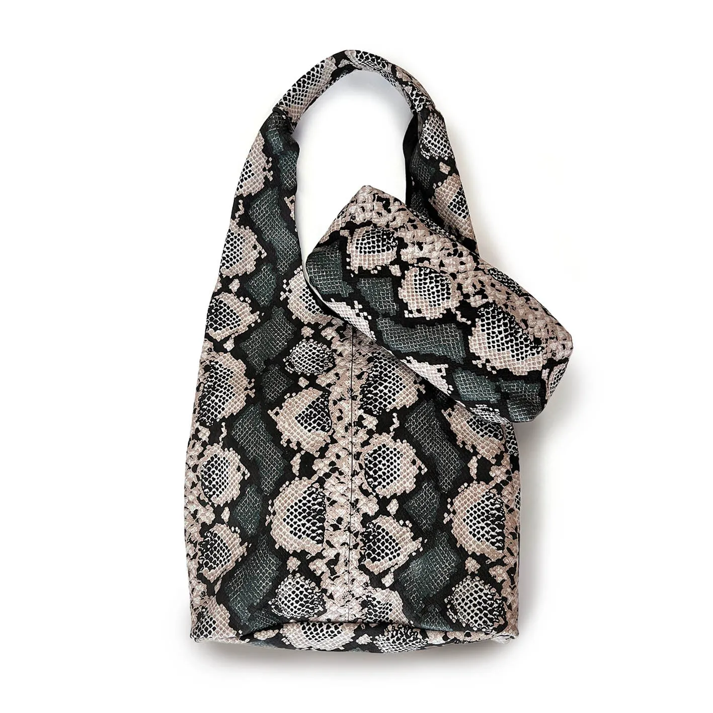 MIBA LEATHER SLOUCH BAG / Stone   Dark Green Snake Print