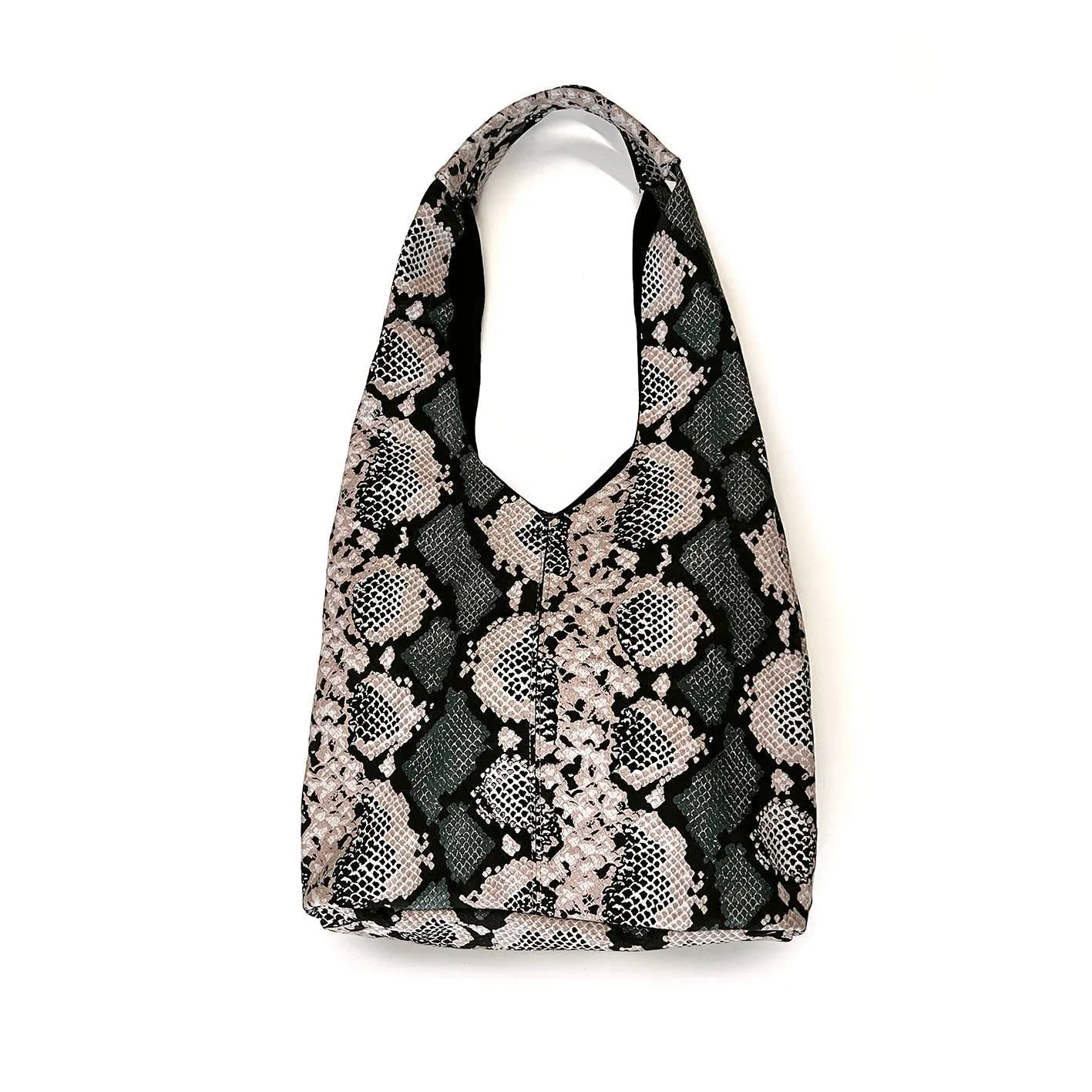 MIBA LEATHER SLOUCH BAG / Stone   Dark Green Snake Print