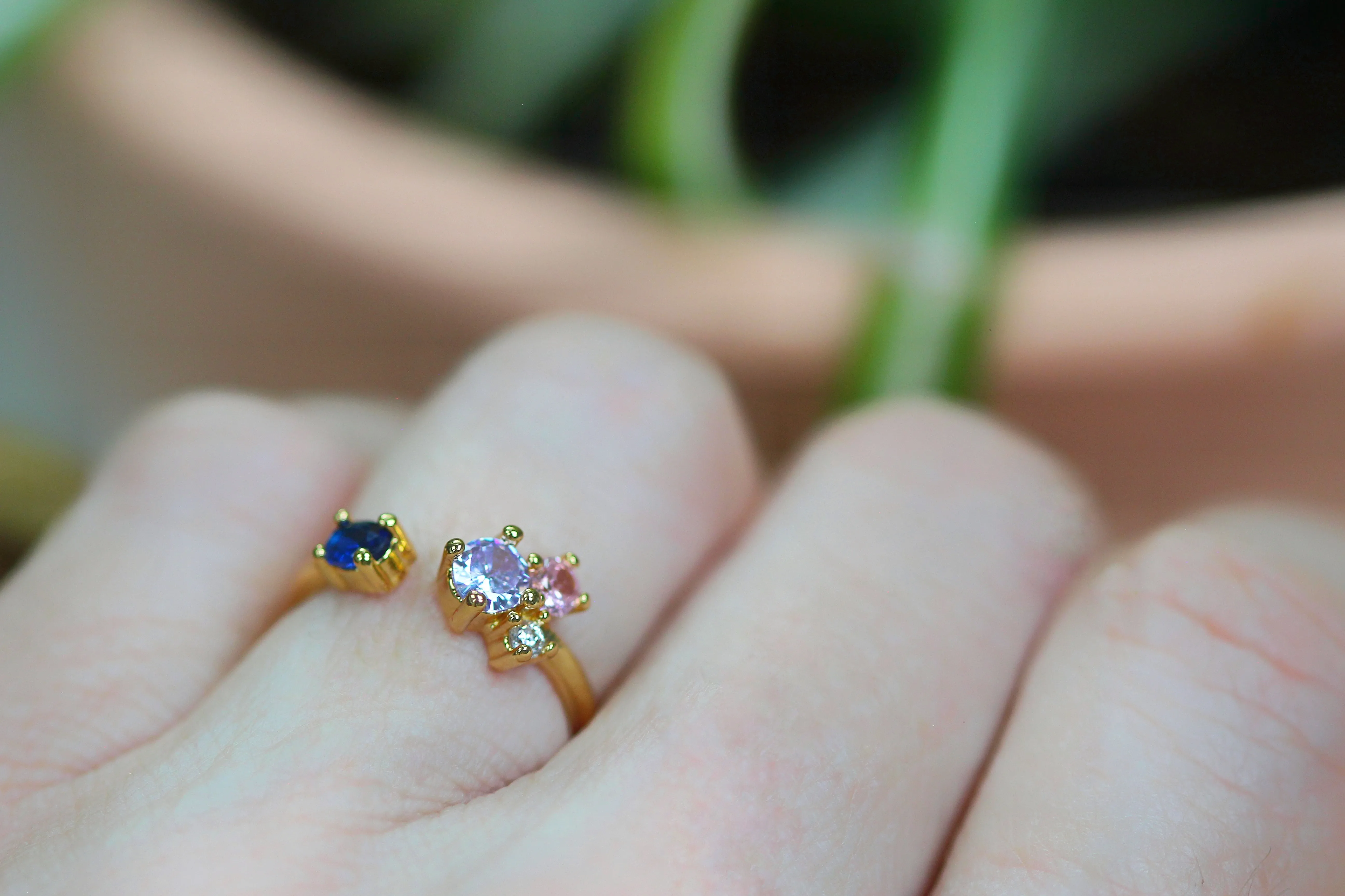 Mini Sunset Crystals Cluster Ring