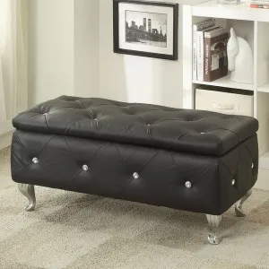 modern Black Crystal Tufted Storage Bench