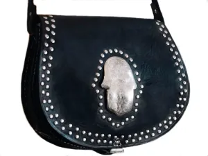 Morocco Gypsy Leather Bag - Hamsa Médaillon - Black