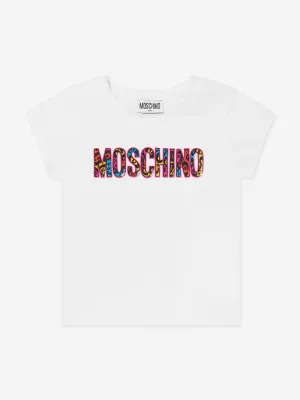 Moschino Girls Animal Print Logo T-Shirt in White