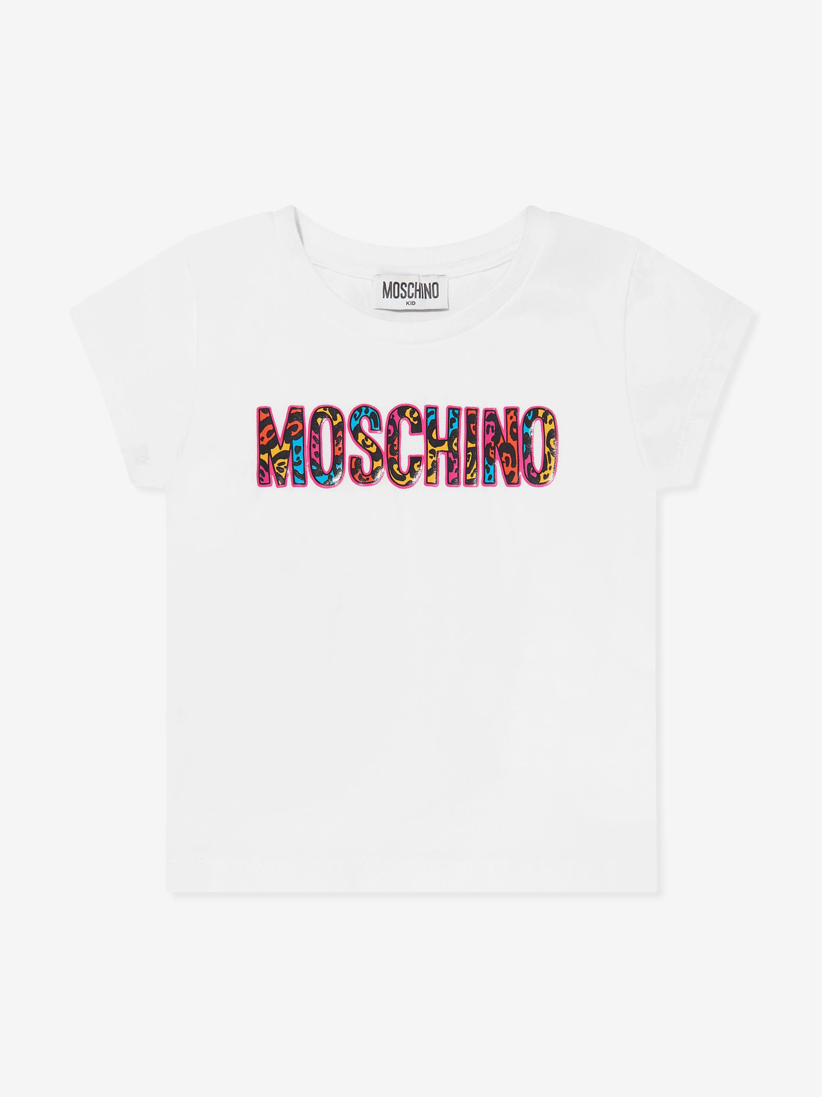 Moschino Girls Animal Print Logo T-Shirt in White