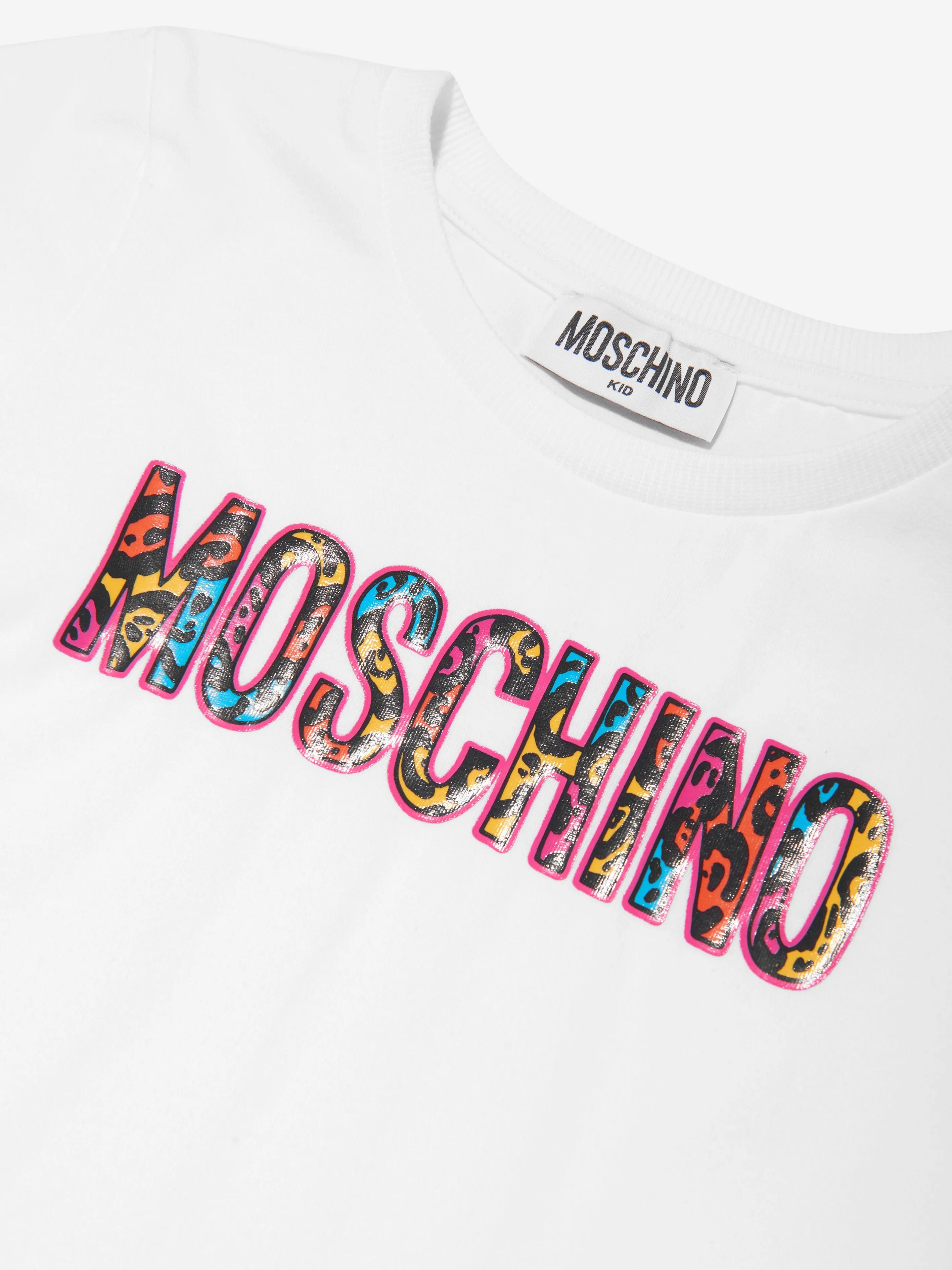 Moschino Girls Animal Print Logo T-Shirt in White