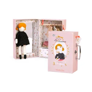 Moulin Roty Les Parisiennes Mlle Blanche's Little Wardrobe Suitcase Including Mlle Blanch Little Parisienne Girl 6 Apparels Hangers and Mirror