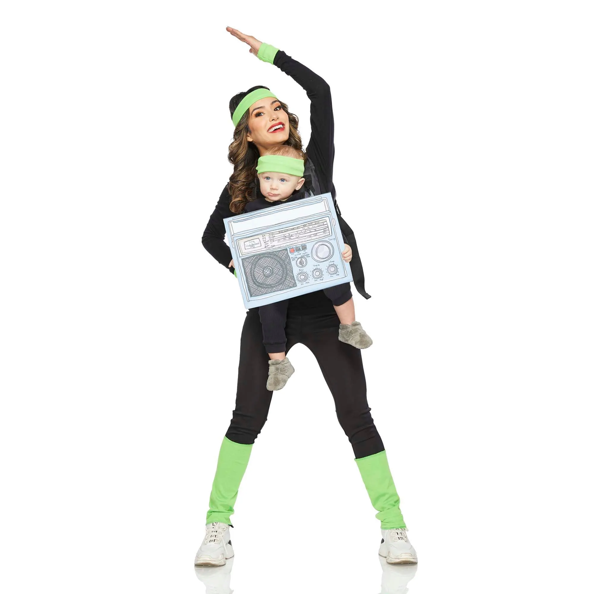 Movie Gym Instructor Boombox Costume for Adults and Baby, Carrier Cover