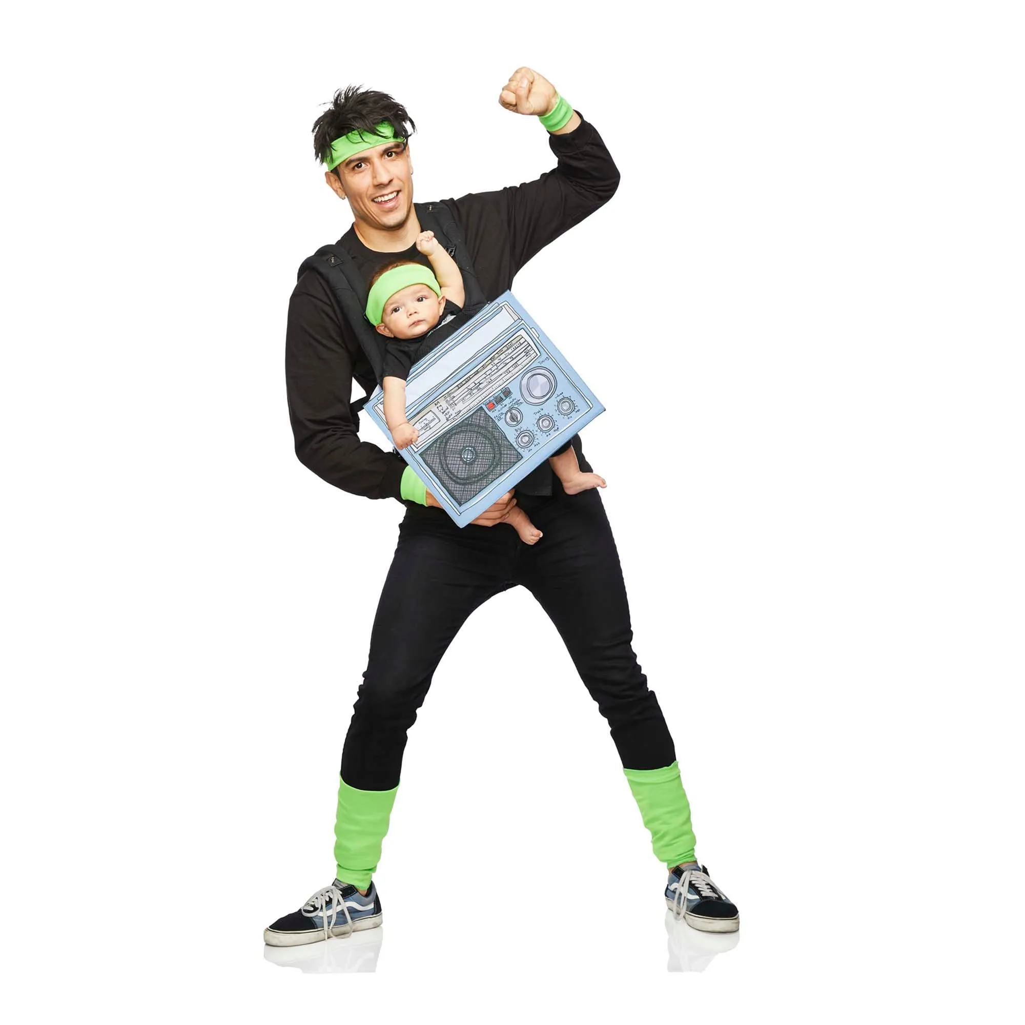 Movie Gym Instructor Boombox Costume for Adults and Baby, Carrier Cover